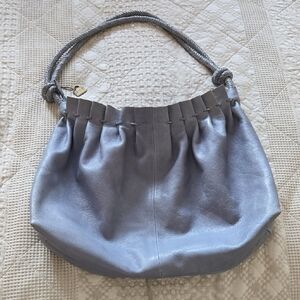 Mary Frances Leather Bkue Hobo Bag Roped Handles Feminine Spring